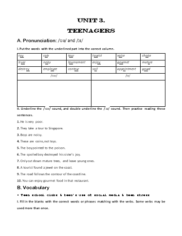 Bài tập bổ trợ Tiếng Anh Lớp 8 Global Success - Unit 3: Teenagers (Kèm đáp án)