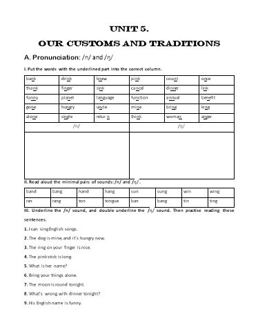 Bài tập bổ trợ Tiếng Anh Lớp 8 Global Success - Unit 5: Our customs and traditions (Kèm đáp án)