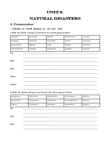 Bài tập bổ trợ Tiếng Anh Lớp 8 Global Success - Unit 9: Natural disasters (Kèm đáp án)