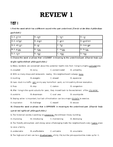 Bài tập bổ trợ Tiếng Anh Lớp 9 Global Success - Review 1 (Có đáp án)