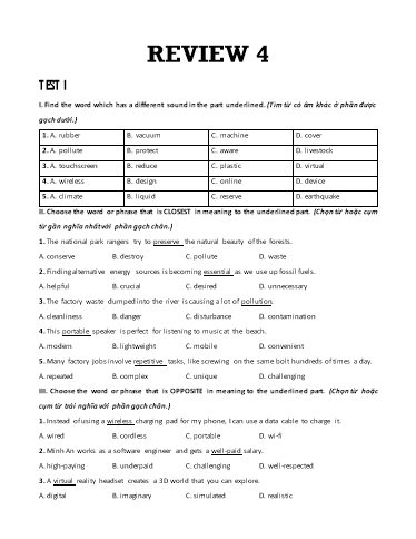 Bài tập bổ trợ Tiếng Anh Lớp 9 Global Success - Review 4 (Có đáp án)