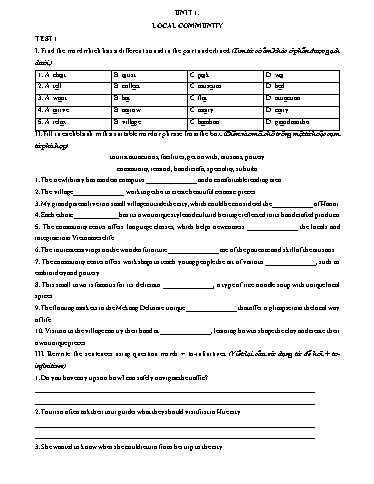 Bài tập bổ trợ Tiếng Anh Lớp 9 Global Success - Unit 1: Local community (Có đáp án)