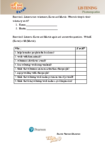 Bài tập bổ trợ Tiếng Anh Lớp 9 Global Success - Unit 1 - Phần: Listening (Có file nghe và đáp án)