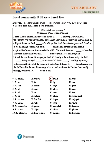 Bài tập bổ trợ Tiếng Anh Lớp 9 Global Success - Unit 1 - Phần: Vocabulary (Có đáp án)