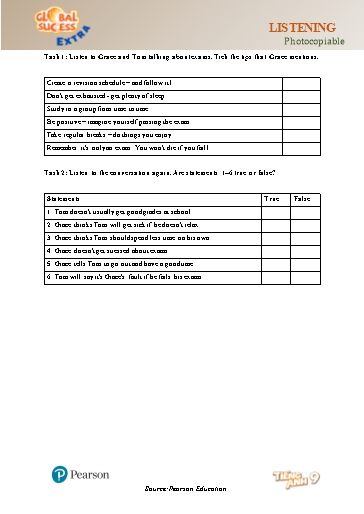 Bài tập bổ trợ Tiếng Anh Lớp 9 Global Success - Unit 3 - Phần: Listening (Có file nghe và đáp án)