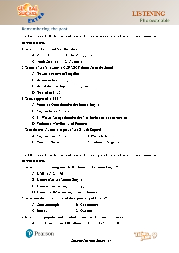 Bài tập bổ trợ Tiếng Anh Lớp 9 Global Success - Unit 4 - Phần: Listening (Có file nghe và đáp án)