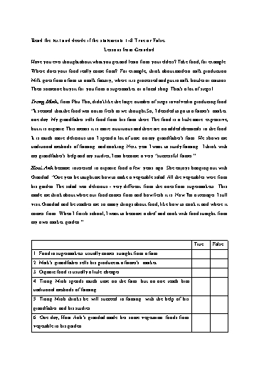 Bài tập bổ trợ Tiếng Anh Lớp 9 Global Success - Unit 6 - Phần: Reading (Có đáp án)