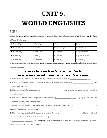 Bài tập bổ trợ Tiếng Anh Lớp 9 Global Success - Unit 9: World englishes (Có đáp án)