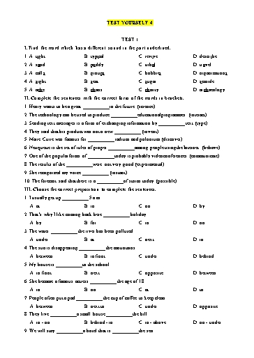Bài tập chuyên sâu ngữ pháp Tiếng Anh Lớp 8 Global Success - Test yourself 4 (Có đáp án)
