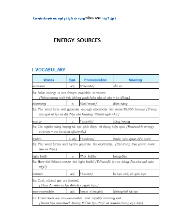 Bài tập chuyên sâu Tiếng Anh Lớp 7 Global Success - Unit 10: Energy sources (Có đáp án) Bài tập chuyên sâu Tiếng Anh Lớp 7 Global Success - Unit 10: Energy sources (Có đáp án)