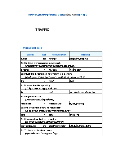 Bài tập chuyên sâu Tiếng Anh Lớp 7 Global Success - Unit 7: Traffic (Có đáp án) Bài tập chuyên sâu Tiếng Anh Lớp 7 Global Success - Unit 7: Traffic (Có đáp án)
