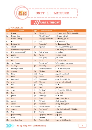 Bài tập học kì 1 Tiếng Anh Lớp 8 Global Success