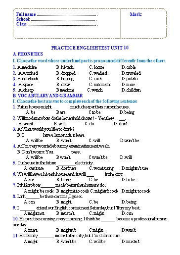 Bài tập luyện tập Tiếng Anh Lớp 7 Global Success - Unit 10: Sources of energy