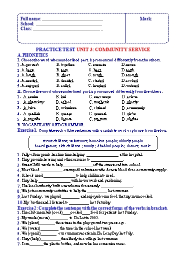 Bài tập luyện tập Tiếng Anh Lớp 7 Global Success - Unit 3: Community service