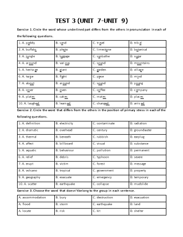 Bài tập môn Tiếng Anh Lớp 8 Global Success - Test 3: Unit 7-9 (Có đáp án)