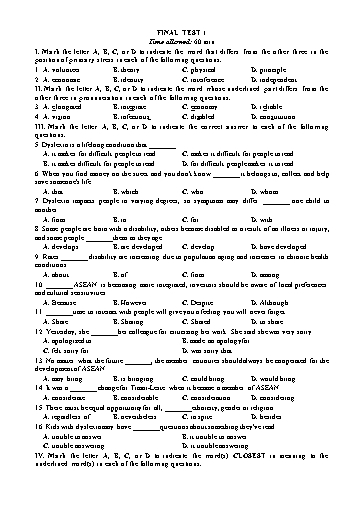Bài tập nâng cao Tiếng Anh Lớp 11 Global Success - Kiểm tra cuối kì 1 (Có đáp án)