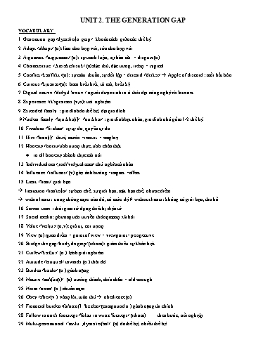 Bài tập nâng cao Tiếng Anh Lớp 11 Global Success - Unit 2: The generation gap (Có đáp án)