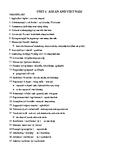 Bài tập nâng cao Tiếng Anh Lớp 11 Global Success - Unit 4: Asean and Viet Nam (Có đáp án)
