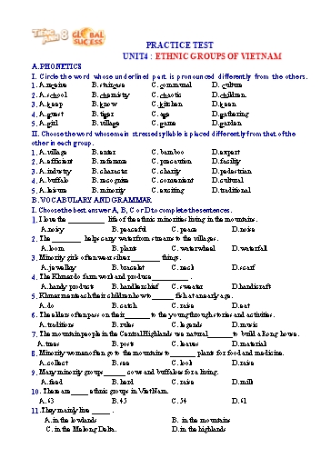 Bài tập ôn tập Tiếng Anh Lớp 8 Global Success - Unit 4: Ethnic groups of Vietnam