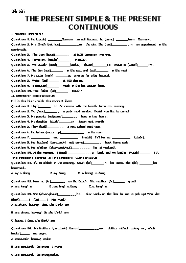 Bài tập thì hiện tại đơn và hiện tại tiếp diễn Tiếng Anh Lớp 10 Global Success (Có đáp án)
