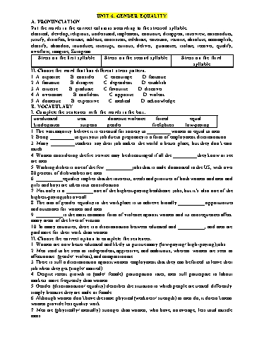 Bài tập thực hành Tiếng Anh Lớp 10 Global Success - Unit 6: Gender equality (Có đáp án) Bài tập thực hành Tiếng Anh Lớp 10 Global Success - Unit 6: Gender equality (Có đáp án)