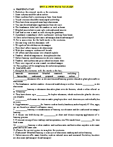 Bài tập thực hành Tiếng Anh Lớp 10 Global Success - Unit 8: New ways to learn (Có đáp án)