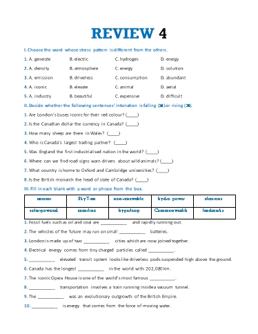 Bài tập thực hành Tiếng Anh Lớp 7 Global Success - Review 4: Unit 10+11+12 (Có đáp án)