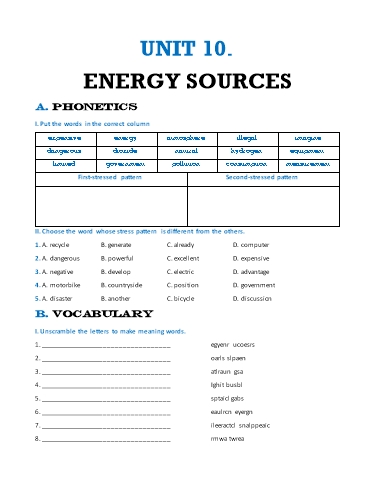 Bài tập thực hành Tiếng Anh Lớp 7 Global Success - Unit 10: Energy sources (Có đáp án)