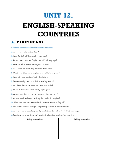 Bài tập thực hành Tiếng Anh Lớp 7 Global Success - Unit 12: English speaking countries (Có đáp án)