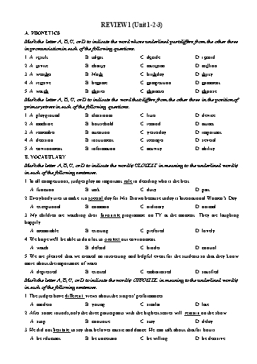 Bài tập Tiếng Anh Lớp 10 Global Success - Review 1: Unit 1+2+3 (Có đáp án)