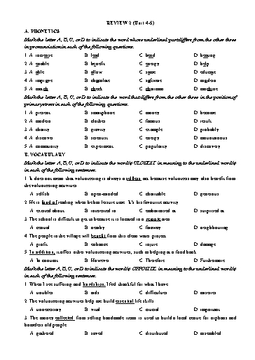 Bài tập Tiếng Anh Lớp 10 Global Success - Review 2: Unit 4+5 (Có đáp án)