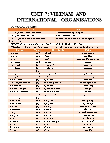 Bài tập Tiếng Anh Lớp 10 Global Success - Unit 7: Vietnam and international organisations (Có file nghe) Bài tập Tiếng Anh Lớp 10 Global Success - Unit 7: Vietnam and international organisations (Có file nghe)