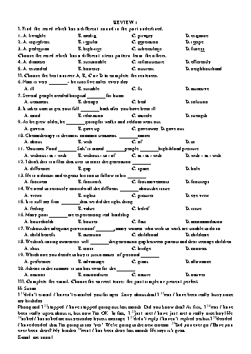 Bài tập Tiếng Anh Lớp 11 Global Success - Review 1 (Có đáp án)