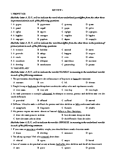 Bài tập Tiếng Anh Lớp 11 Global Success - Review 1: Unit 1+2+3 (Có đáp án)