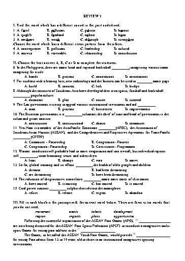 Bài tập Tiếng Anh Lớp 11 Global Success - Review 2 (Có đáp án)