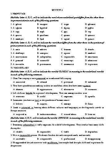 Bài tập Tiếng Anh Lớp 11 Global Success - Review 3: Unit 6+7+9 (Có đáp án)