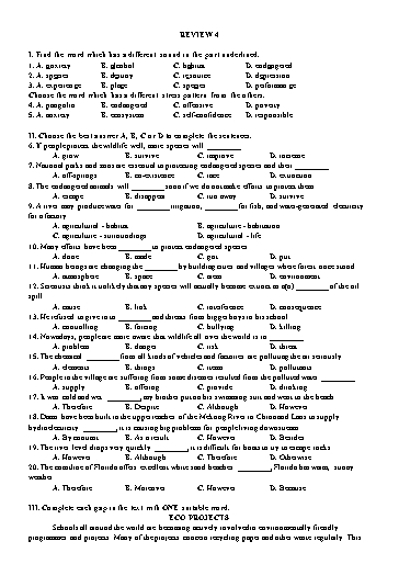 Bài tập Tiếng Anh Lớp 11 Global Success - Review 4 (Có đáp án)