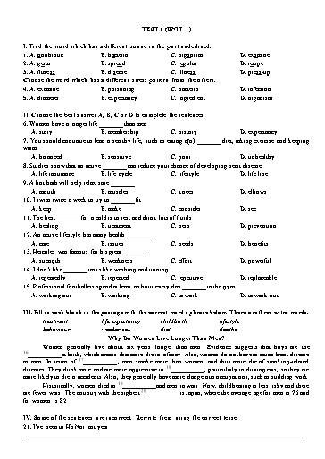 Bài tập Tiếng Anh Lớp 11 Global Success - Unit 1: Test 1 (Có đáp án)