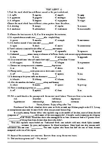 Bài tập Tiếng Anh Lớp 11 Global Success - Unit 1: Test 2 (Có đáp án)