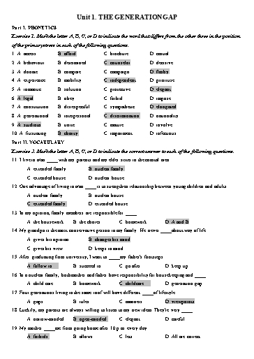 Bài tập Tiếng Anh Lớp 11 Global Success - Unit 1: The generation gap (Kèm đáp án)