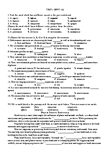 Bài tập Tiếng Anh Lớp 11 Global Success - Unit 10: Test 1 (Có đáp án)