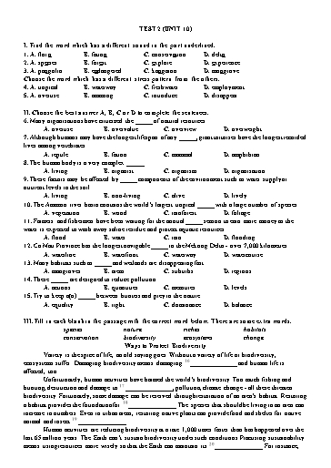 Bài tập Tiếng Anh Lớp 11 Global Success - Unit 10: Test 2 (Có đáp án)