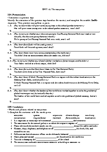 Bài tập Tiếng Anh Lớp 11 Global Success - Unit 10: The ecosystem (Có đáp án)