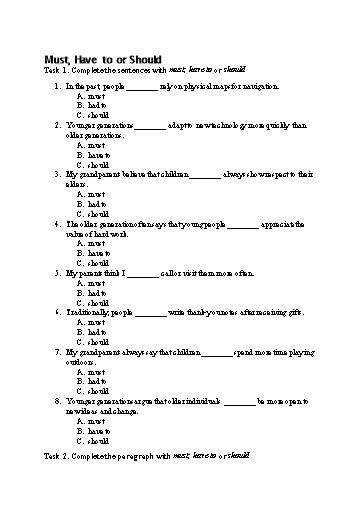 Bài tập Tiếng Anh Lớp 11 Global Success - Unit 2 - Phần: Grammar (Có đáp án)