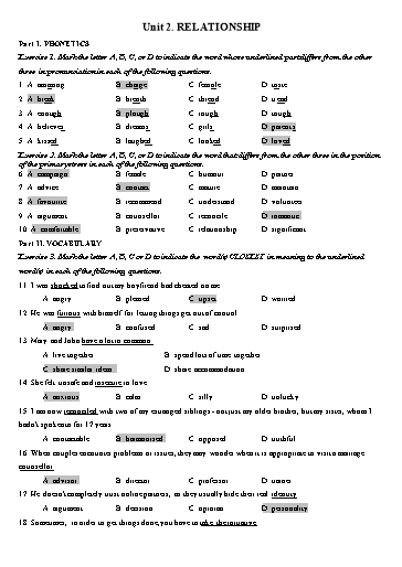 Bài tập Tiếng Anh Lớp 11 Global Success - Unit 2: Relationship (Kèm đáp án)