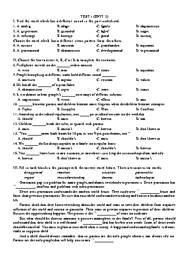 Bài tập Tiếng Anh Lớp 11 Global Success - Unit 2: Test 1 (Có đáp án)