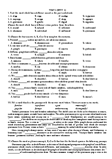 Bài tập Tiếng Anh Lớp 11 Global Success - Unit 2: Test 2 (Có đáp án)