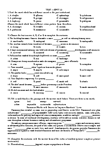 Bài tập Tiếng Anh Lớp 11 Global Success - Unit 3: Test 1 (Có đáp án)