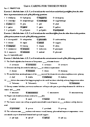 Bài tập Tiếng Anh Lớp 11 Global Success - Unit 4: Caring for those in need (Kèm đáp án)