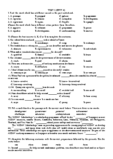 Bài tập Tiếng Anh Lớp 11 Global Success - Unit 4: Test 2 (Có đáp án)